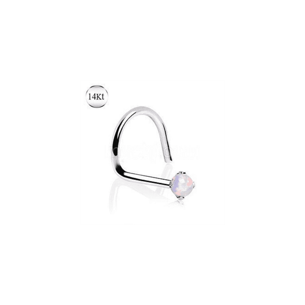 image-14Kt White Gold Nose Screw with Prong Set Opalite