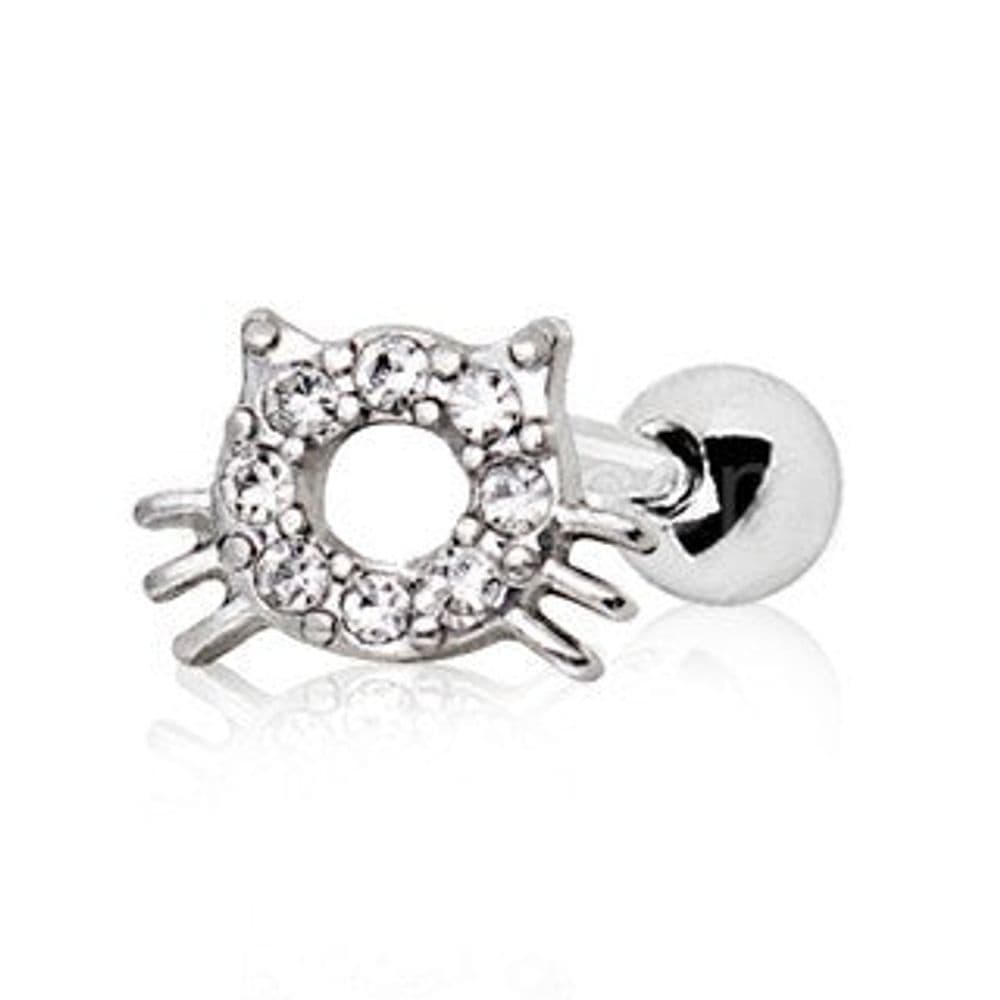 image-316L Stainless Steel Sparkling Kitty Cat Cartilage Earring