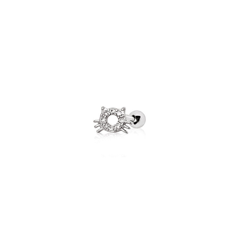 image-316L Stainless Steel Sparkling Kitty Cat Cartilage Earring