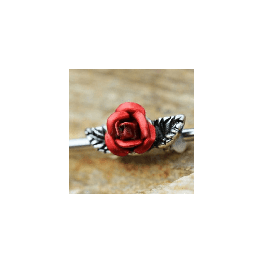 image-316L Stainless Steel Red Rose Industrial Barbell