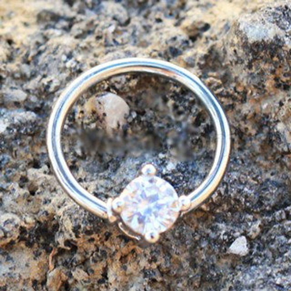 image-316L Stainless Steel Prong Set CZ Captive Bead Ring / Septum Ring