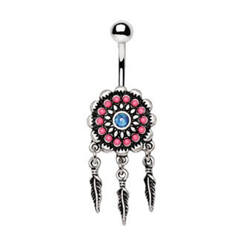 image-316L Stainless Steel Synthetic Opal Dream Catcher Navel Ring