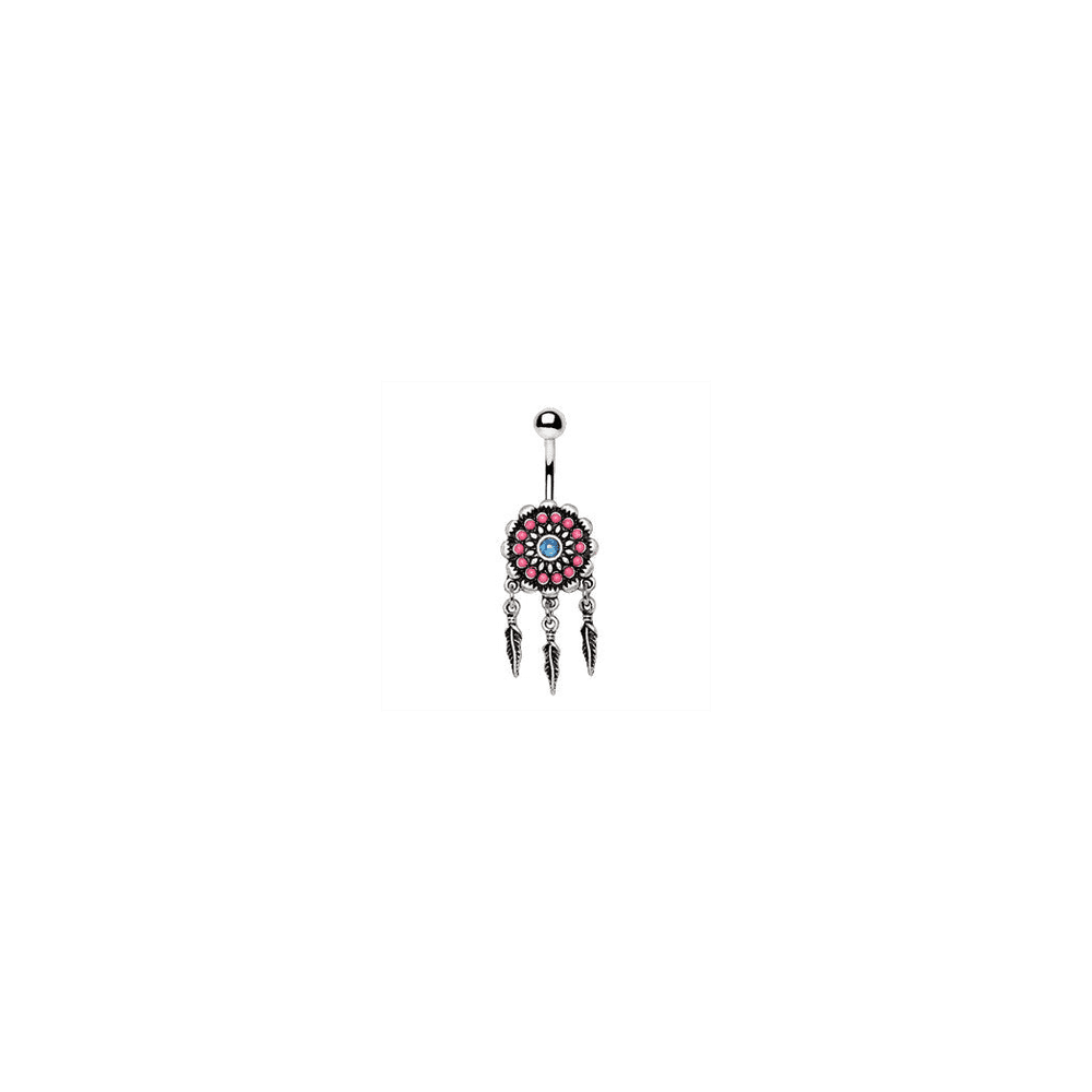 image-316L Stainless Steel Synthetic Opal Dream Catcher Navel Ring