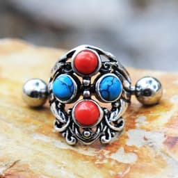 image-316L Stainless Steel Turquoise & Coral Cartilage Cuff Earring