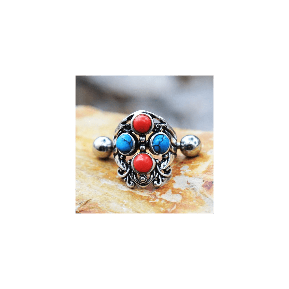 image-316L Stainless Steel Turquoise & Coral Cartilage Cuff Earring