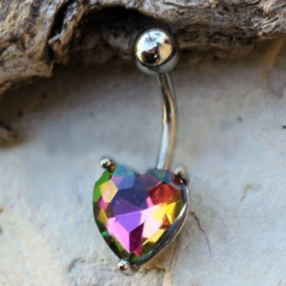 image-316L Stainless Steel Prong Set Vitrail Medium Heart Navel Ring