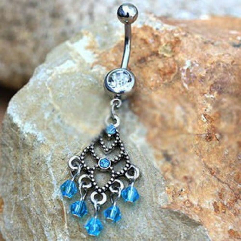 image-316L Stainless Steel Aqua Chandelier Dangle Navel Ring