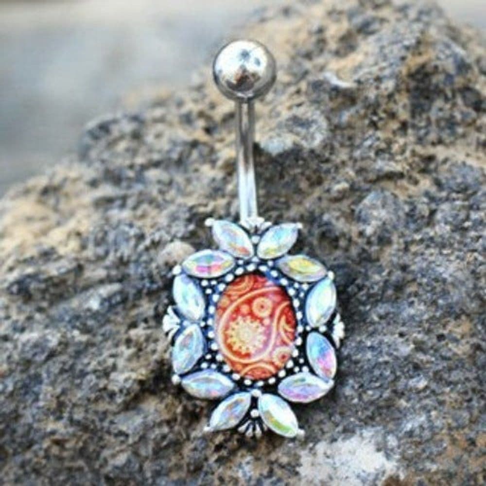 image-316L Stainless Steel Victorian Floral Navel Ring