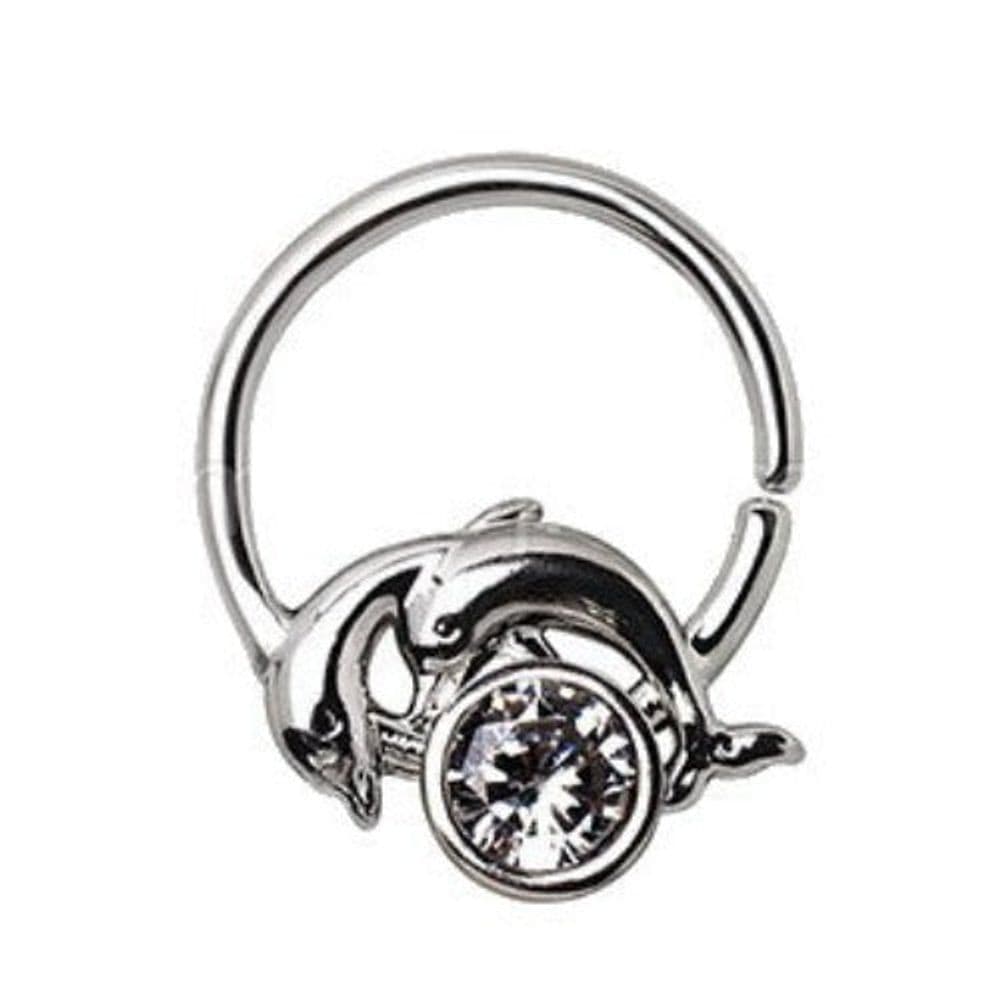 image-316L Stainless Steel Dolphins and Moon Seamless Ring / Cartilage Earring