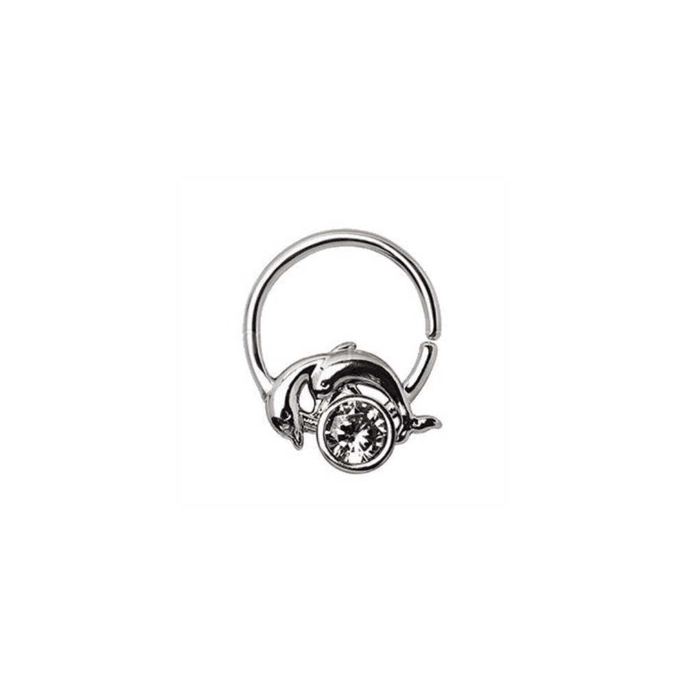 image-316L Stainless Steel Dolphins and Moon Seamless Ring / Cartilage Earring