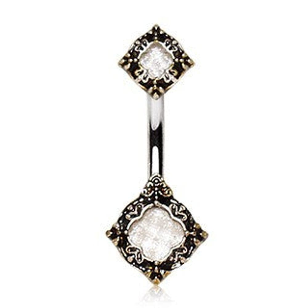 image-316L Stainless Steel Ornate Metallic Gem Navel Ring