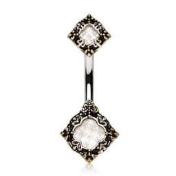image-316L Stainless Steel Ornate Metallic Gem Navel Ring