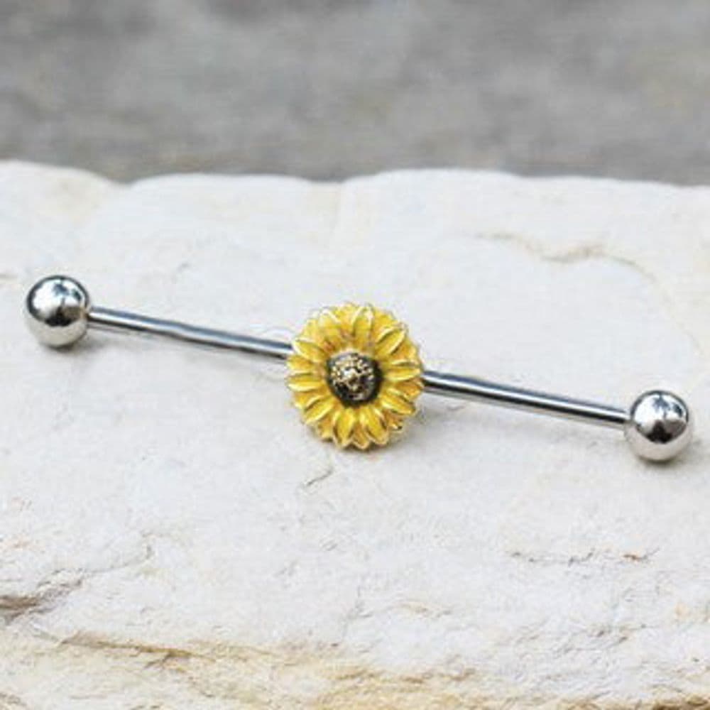 image-316L Stainless Steel Sunflower Industrial Barbell
