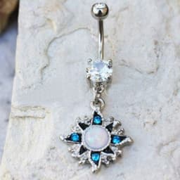 image-316L Stainless Steel White Opal Sunburst Navel Ring