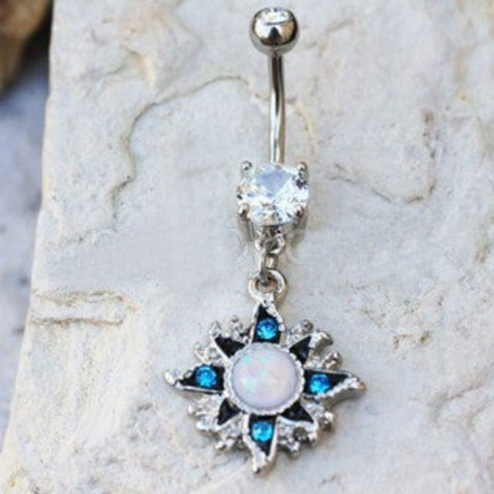 image-316L Stainless Steel White Opal Sunburst Navel Ring