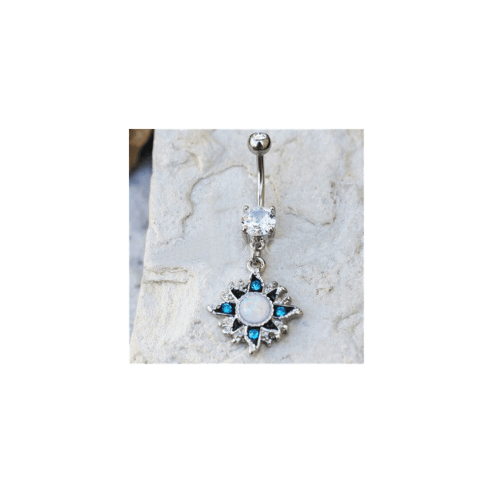 image-316L Stainless Steel White Opal Sunburst Navel Ring