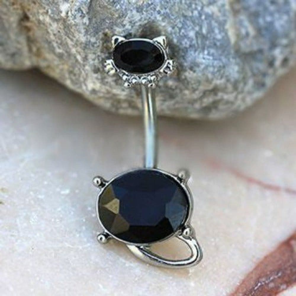 image-316L Stainless Steel Fancy Black Cat Navel Ring