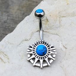 image-316L Stainless Steel Ornate Turquoise Navel Ring