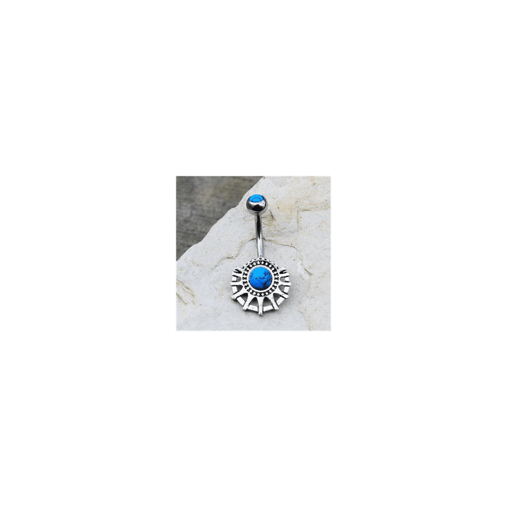 image-316L Stainless Steel Ornate Turquoise Navel Ring