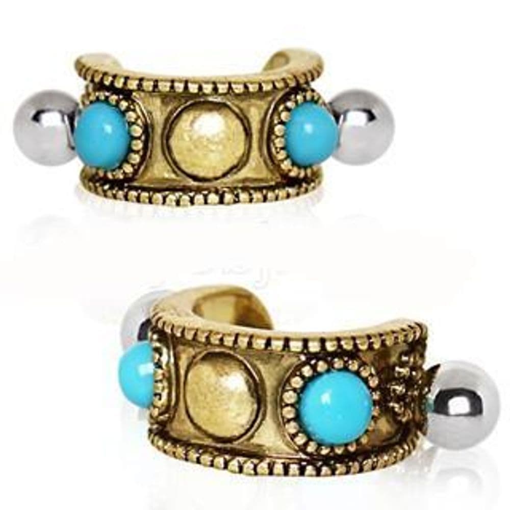 image-Antique Gold Plated Turquoise Cartilage Cuff Earring