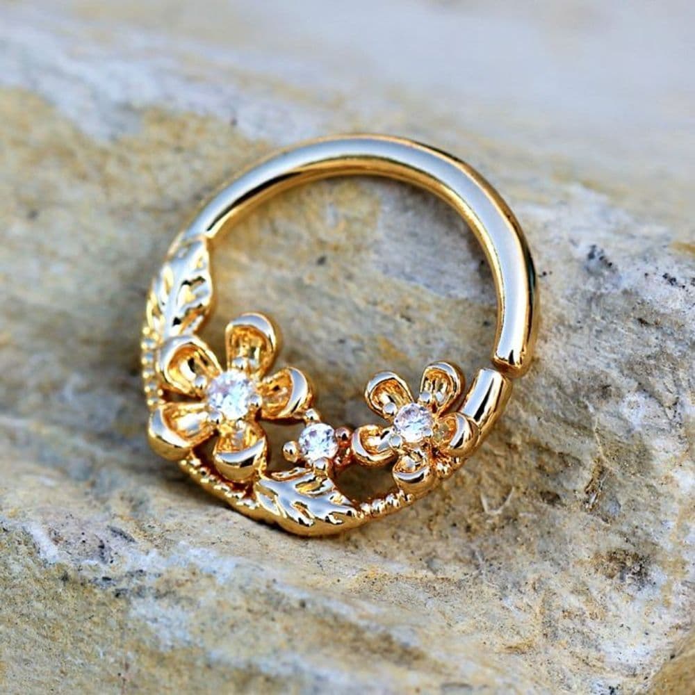 image-Gold Plated Jeweled Flower Field Seamless Ring