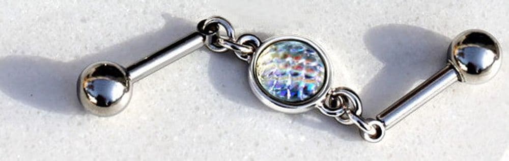 image-316L Stainless Steel Rainbow Cabochon Chain Industrial Barbell