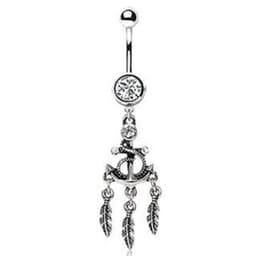 image-316L Stainless Steel Anchor and Feather Dangle Navel Ring