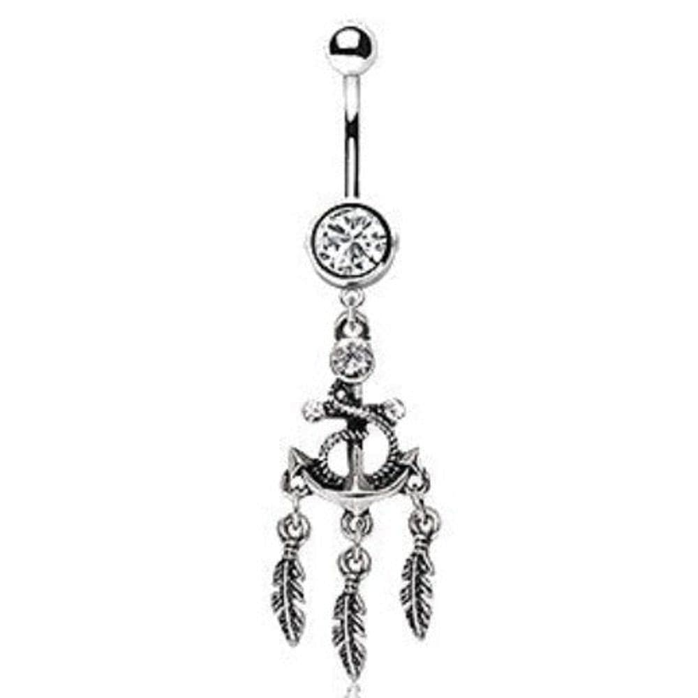 image-316L Stainless Steel Anchor and Feather Dangle Navel Ring