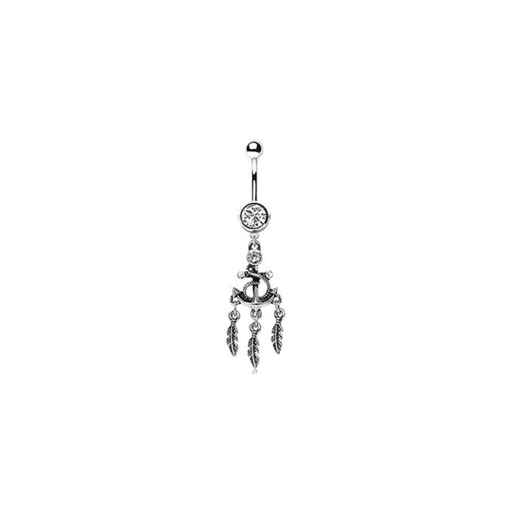image-316L Stainless Steel Anchor and Feather Dangle Navel Ring