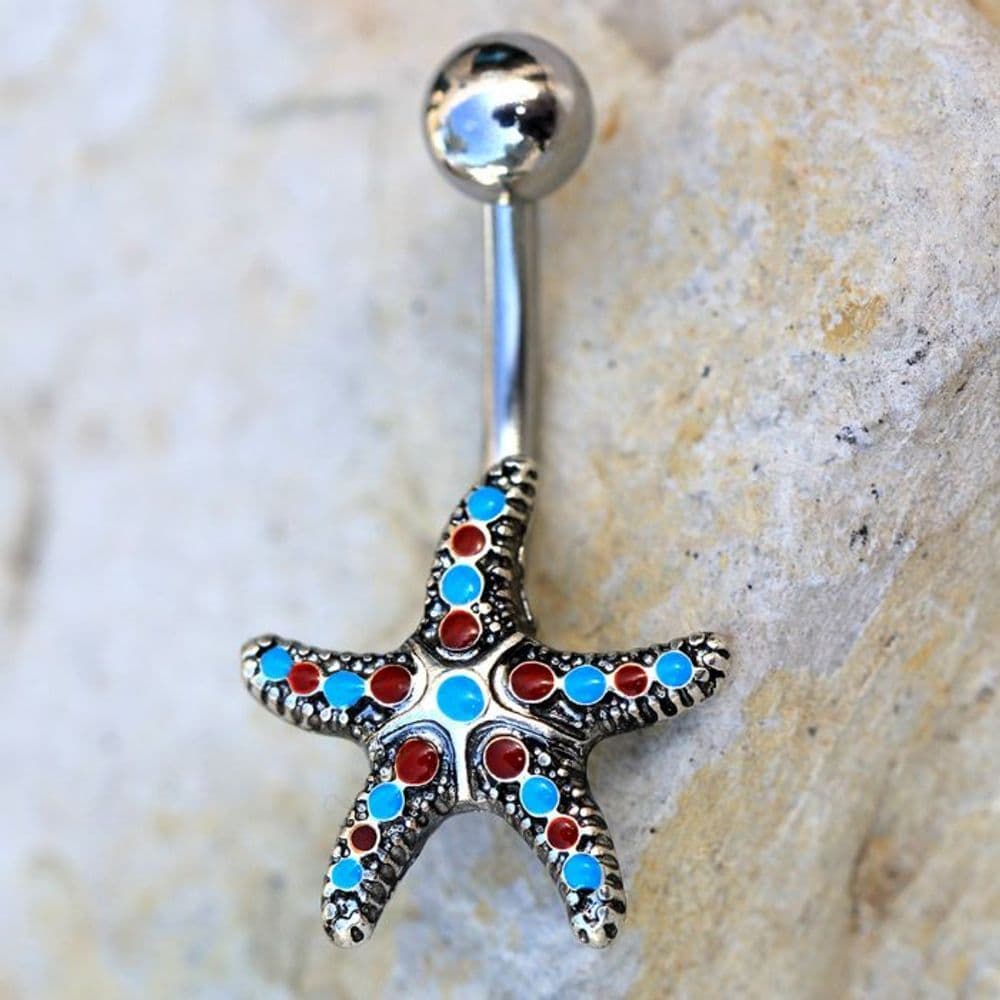 image-316L Stainless Steel Colorful Starfish Navel Ring