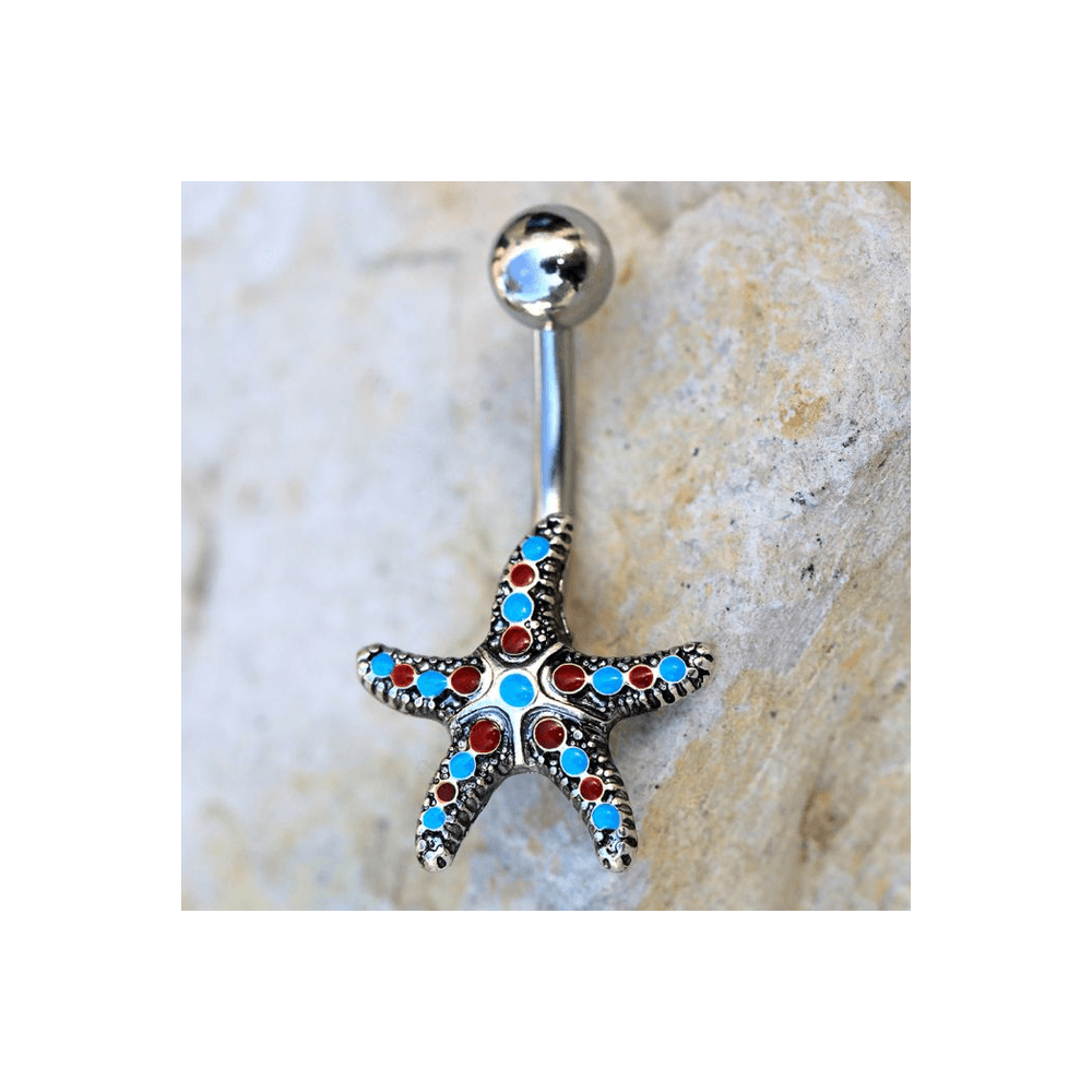 image-316L Stainless Steel Colorful Starfish Navel Ring