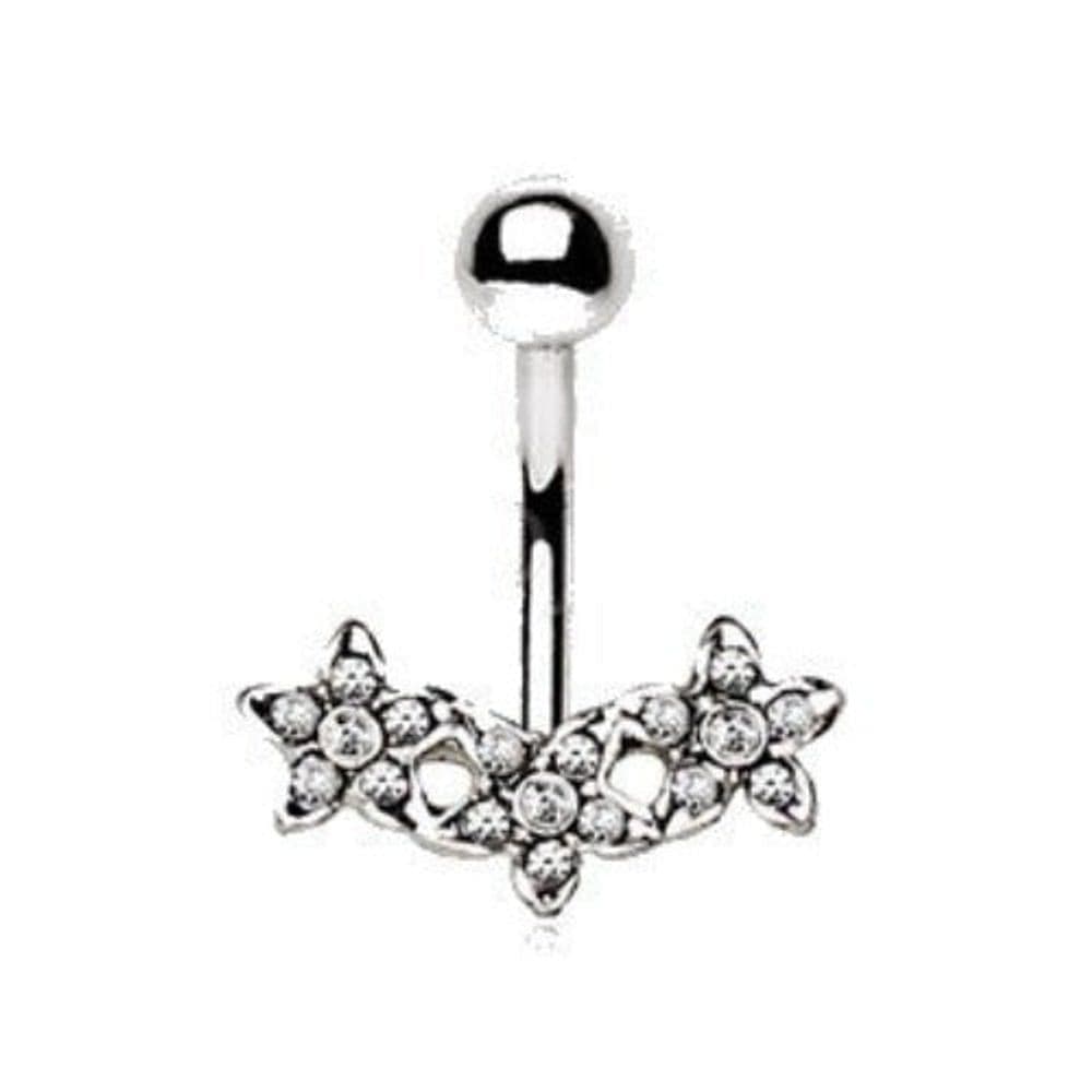 image-316L Stainless Steel Dainty Triple Flower Navel Ring