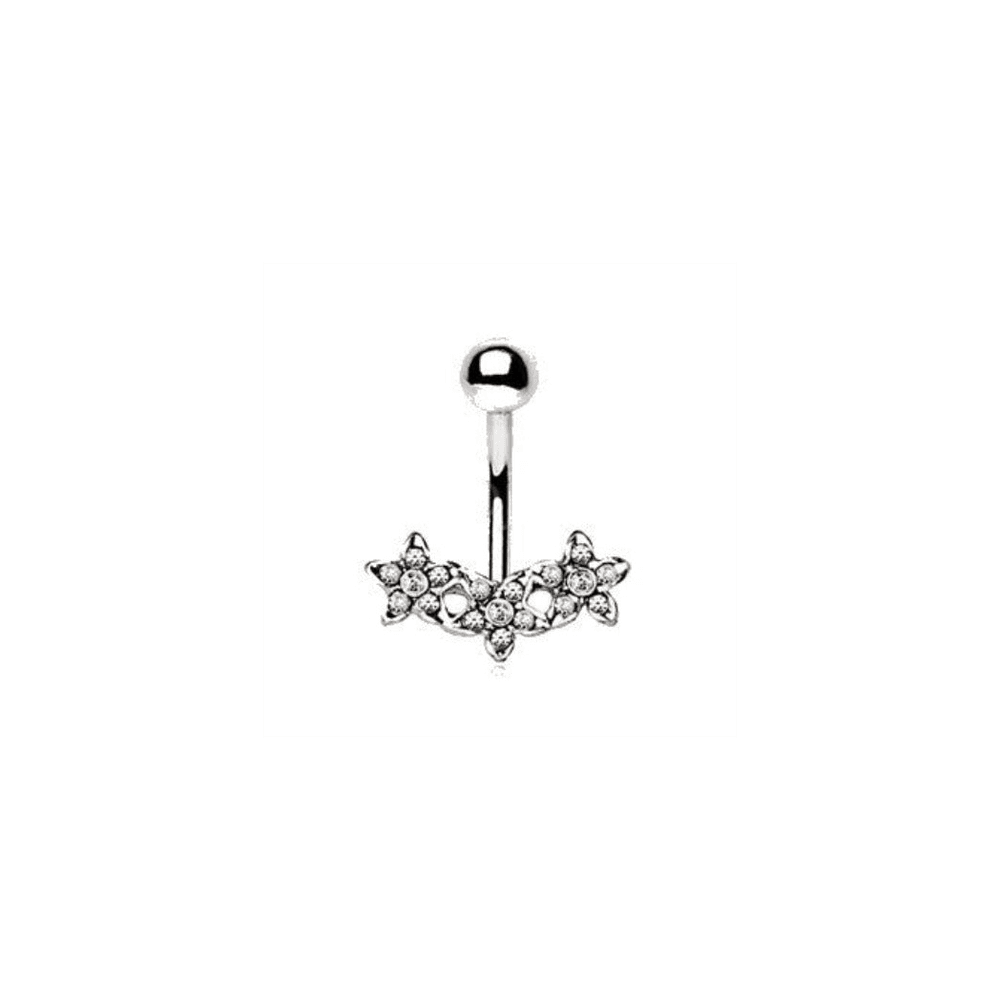 image-316L Stainless Steel Dainty Triple Flower Navel Ring
