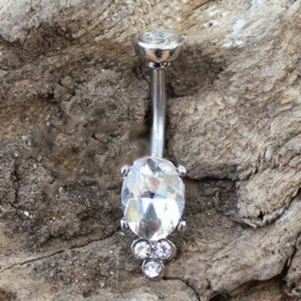 image-316L Stainless Steel Clear CZ Victorian Design Navel Ring