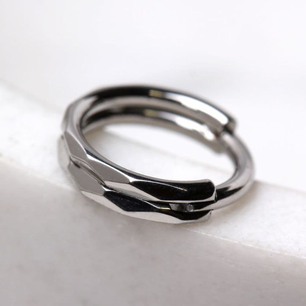 image-316L Stainless Steel Multi Faceted Prism Cut Seamless Clicker Ring