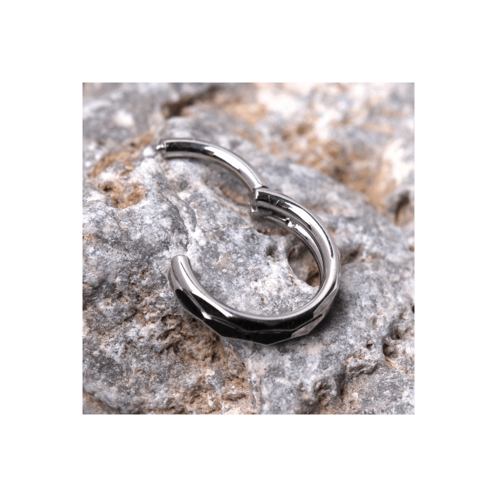 image-316L Stainless Steel Multi Faceted Prism Cut Seamless Clicker Ring