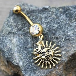 image-Gold Sun Moon Star Dangle Navel Ring