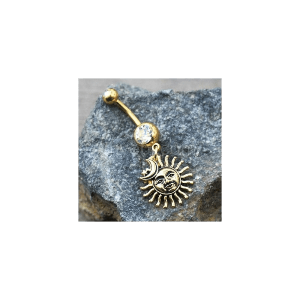 image-Gold Sun Moon Star Dangle Navel Ring