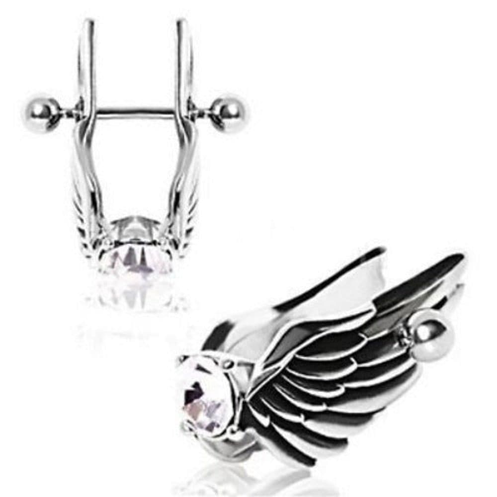image-Angel Wings Cartilage Earring - Feathered Angel Wings w/ Gem Cartilage Piercing