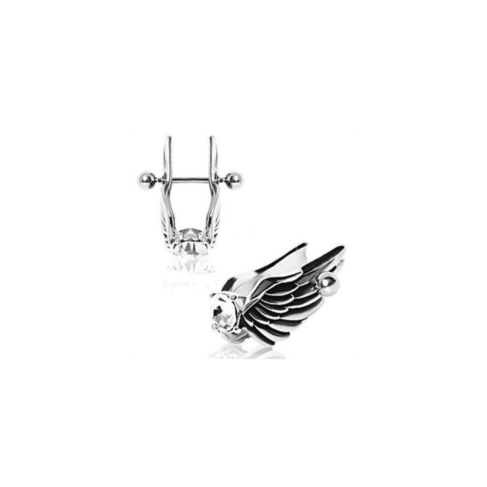 image-Angel Wings Cartilage Earring - Feathered Angel Wings w/ Gem Cartilage Piercing