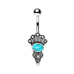 image-316L Stainless Steel Medieval Style Navel Ring with Turquoise Stone
