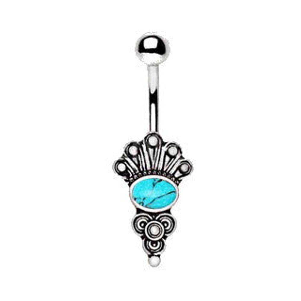 image-316L Stainless Steel Medieval Style Navel Ring with Turquoise Stone