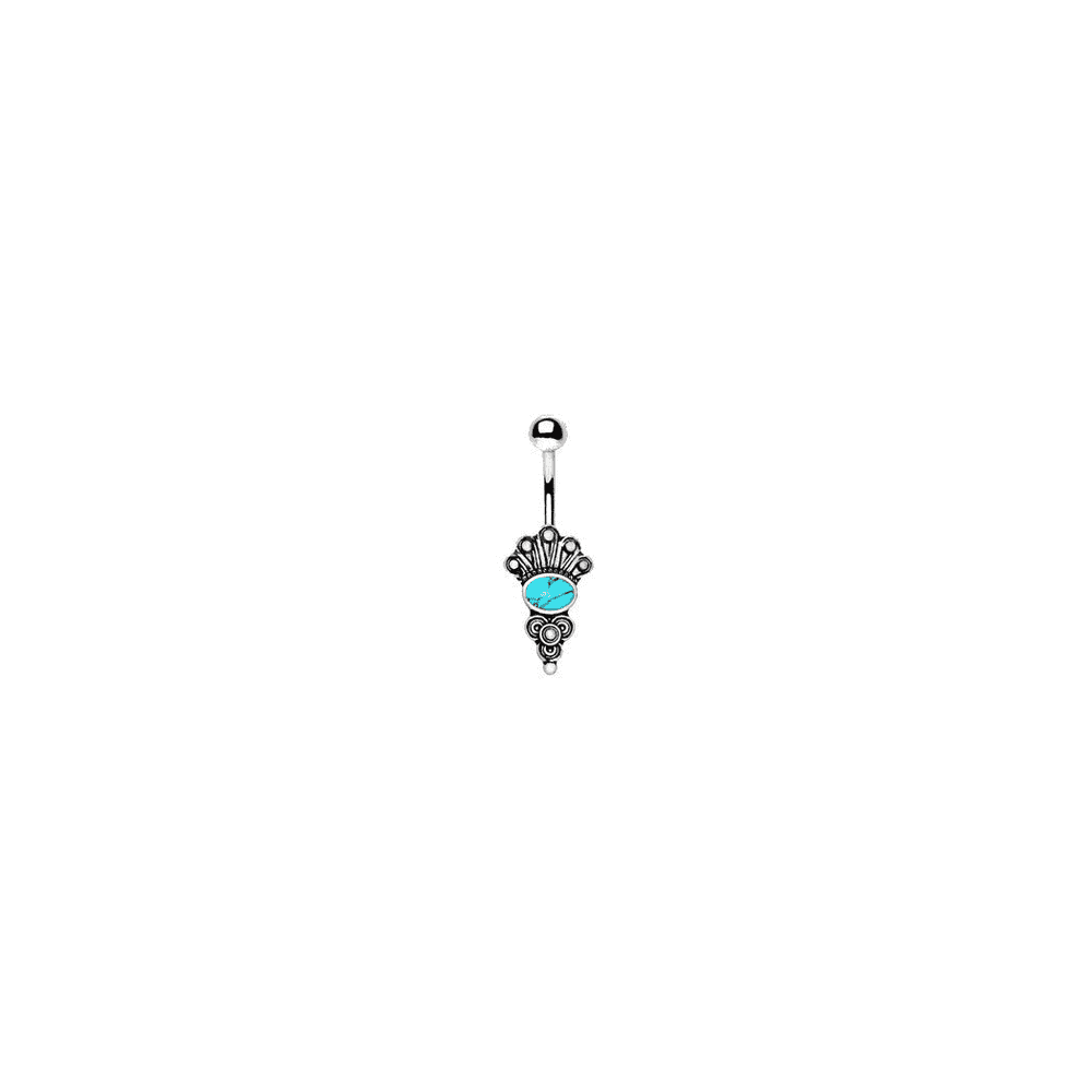 image-316L Stainless Steel Medieval Style Navel Ring with Turquoise Stone
