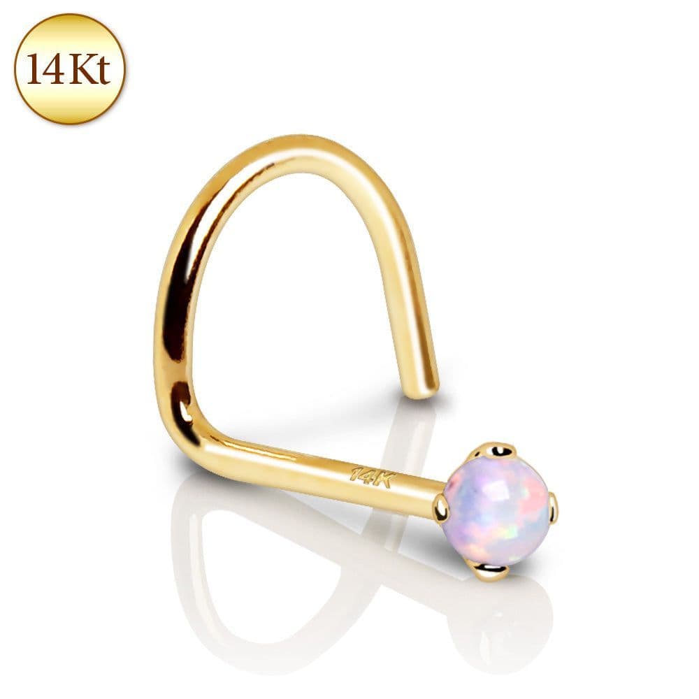 image-14Kt Yellow Gold Nose Screw with Prong Set Opalite