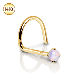 image-14Kt Yellow Gold Nose Screw with Prong Set Opalite