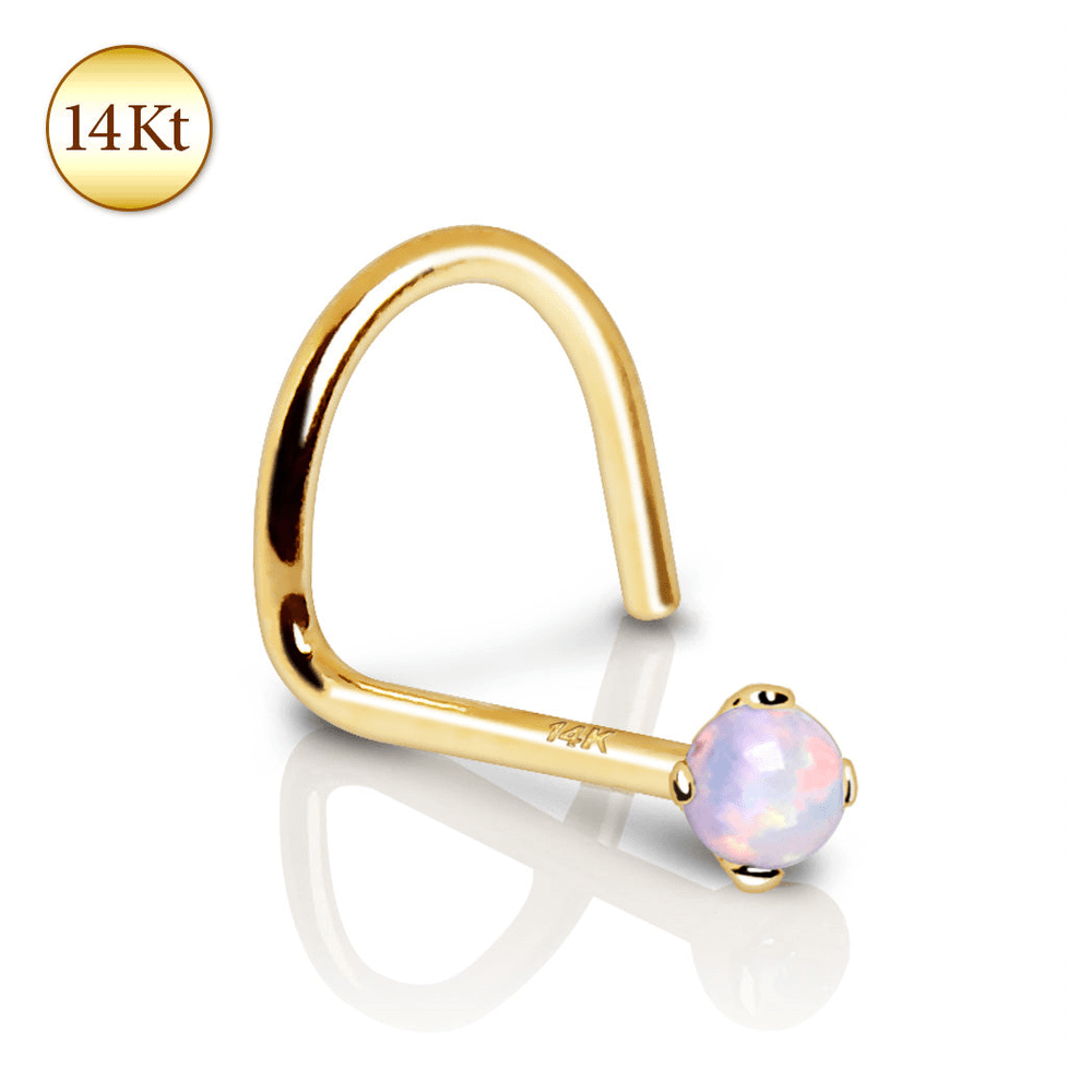 image-14Kt Yellow Gold Nose Screw with Prong Set Opalite