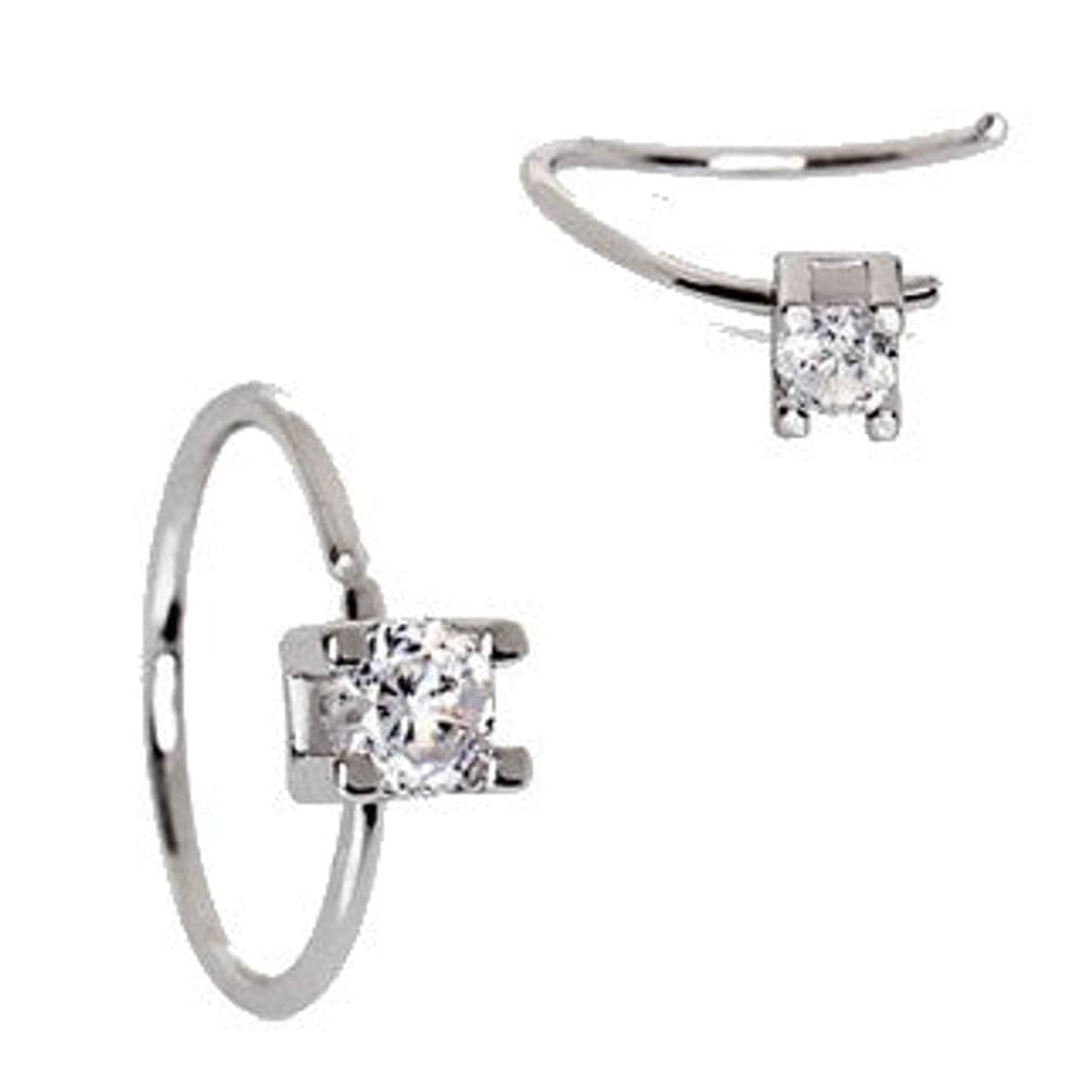 image-316L Stainless Steel Prong Set CZ Nose Hoop