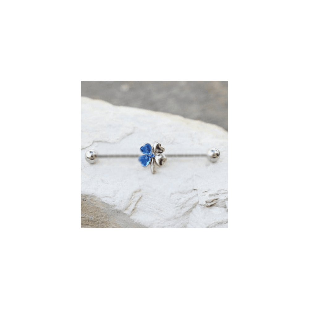 image-316L Stainless Steel Blue Clover Leaf Industrial Barbell