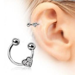image-Horseshoe Cartilage Earring with Gemmed Heart