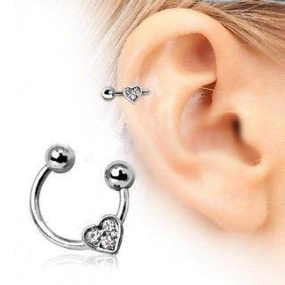 image-Horseshoe Cartilage Earring with Gemmed Heart